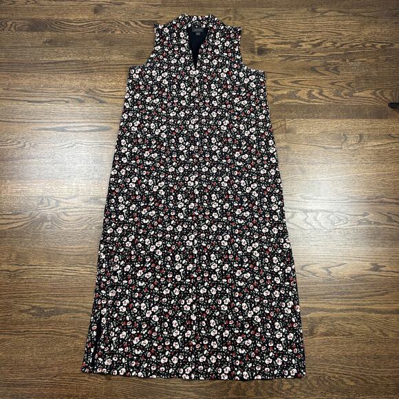 J Jill Wearever Collection Dress Womens Medium Black Floral Sleeveless Midi - Picture 1 of 12